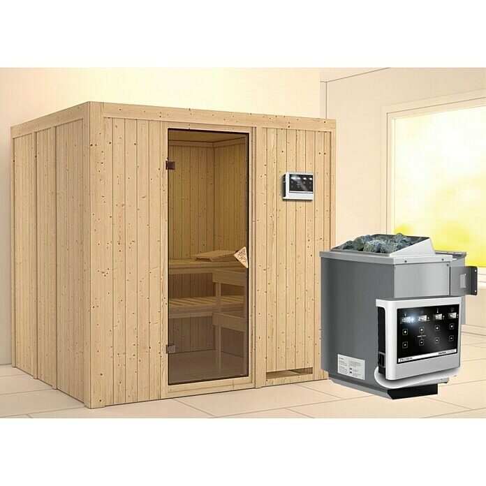 Karibu Systemsauna Sodin (Mit Sauna Bio-Ofen 9 kW inkl. Steuerung Easy, Ohne Dachkranz, 170 x 196 x 198 cm)