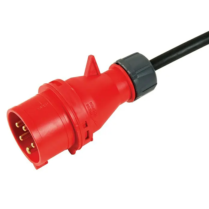 Voltomat HEATING Calefactor industrial - 5.000 W, Tensión nominal: 400 V, Verde/Negro, IP24 - Conector industrial rojo con cinco clavijas y cable negro.