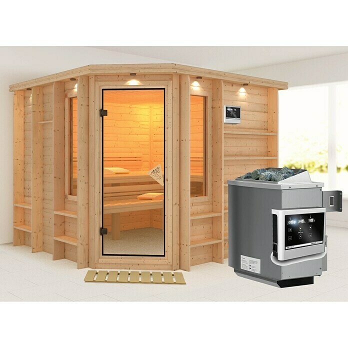 Karibu Massivholzsauna Marona (Mit 9 kW Ofen mit externer Steuerung, L x B x H: 259 x 245 x 192 cm)