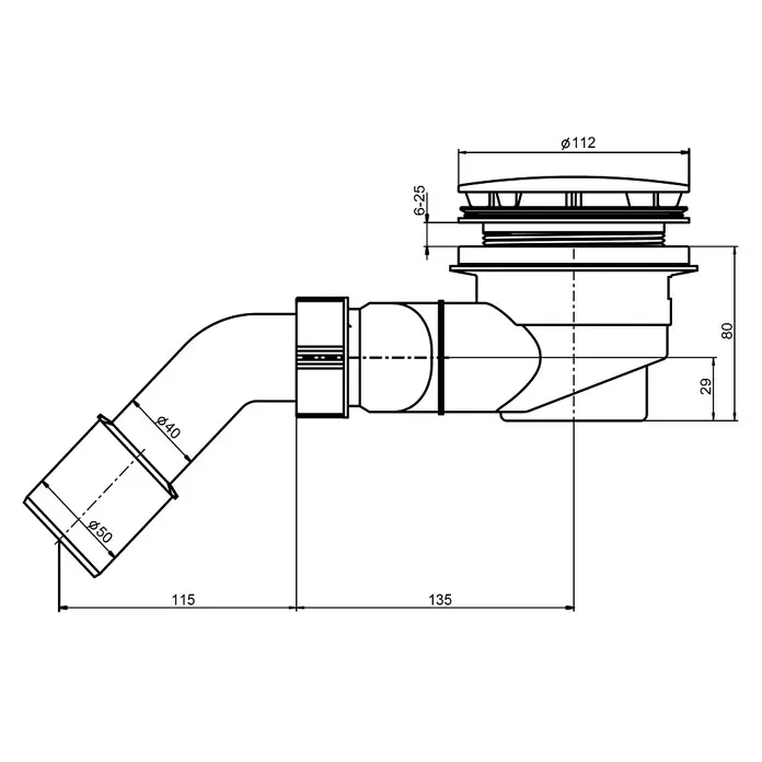 Ottofond Duschwannenablauf Tasso 90 - Durchmesser Ablauf: 90 mm, Chrom - Technische Zeichnung eines Ablaufventils mit Maßangaben. Das Ventil hat einen Durchmesser von 112 mm und eine Höhe von 80 mm.