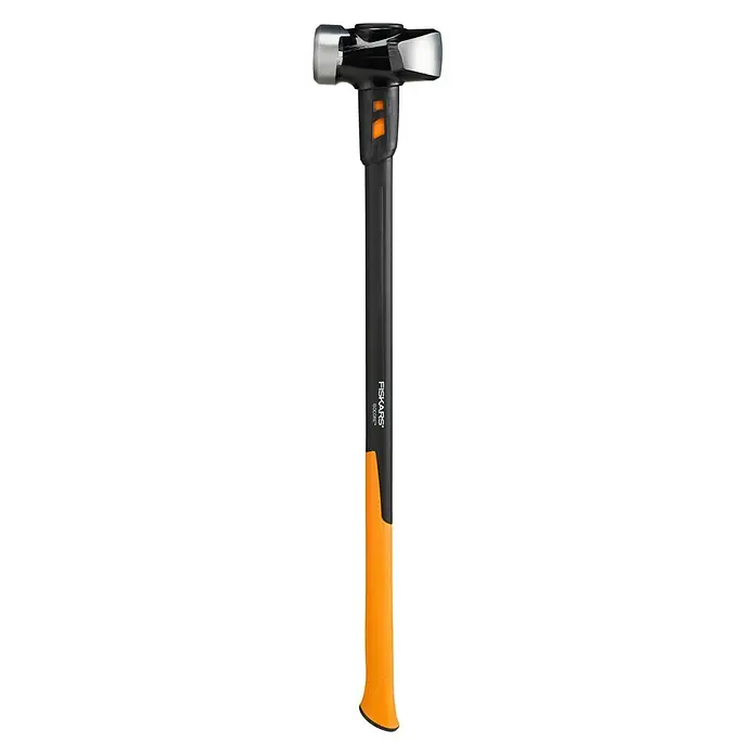 Fiskars Vorschlaghammer L - Gewicht Kopf: 3.600 g - Eine Fiskars Spaltaxt mit einem schwarzen Griff und einem orangefarbenen Ende, ideal für das Spalten von Holz.