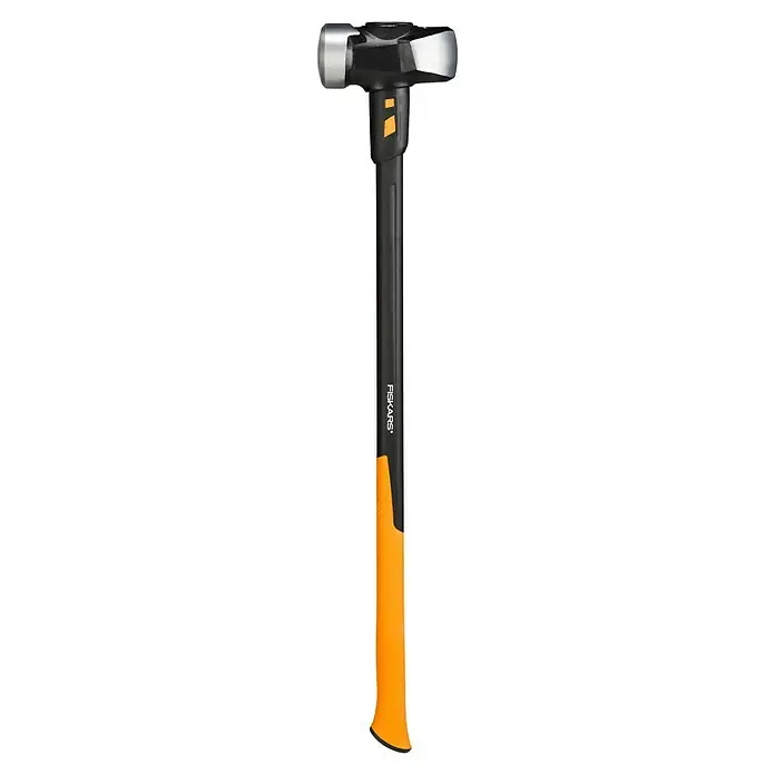 Fiskars Vorschlaghammer XL - Gewicht Kopf: 4.500 g - Bild einer Fiskars Spaltaxt mit einem schwarzen Griff und einem orangefarbenen Ende, ideal zum Holzspalten.
