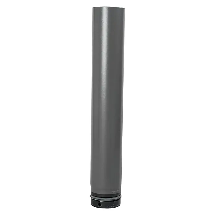 Pelletrohr - Ø x L: 80 x 750 mm, Emailliert, Gussgrau - Grauer Metallzylinder mit schwarzer Basis und Dichtungen, ideal für industrielle Anwendungen.