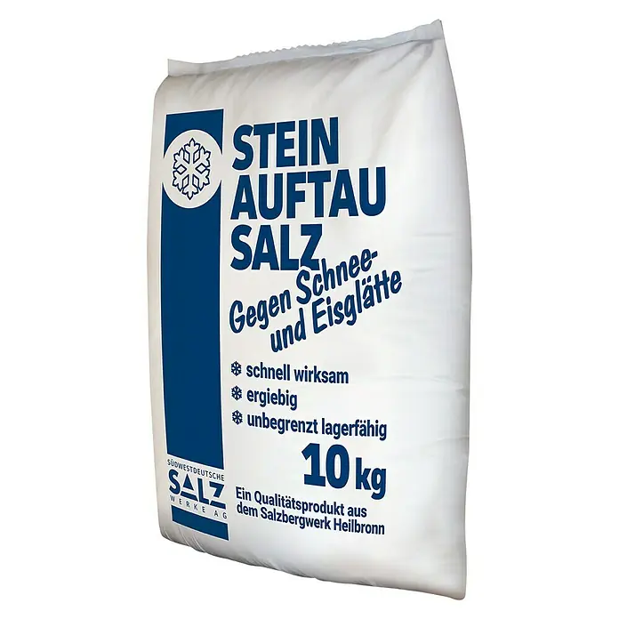 Auftau- & Streusalz - 10 kg, Sack - Sack mit 10 kg Stein Auftau Salz, einem Qualitätsprodukt gegen Schnee und Eisglätte aus dem Salzbergwerk Heilbronn, schnell wirksam und unbegrenzt lagerfähig.