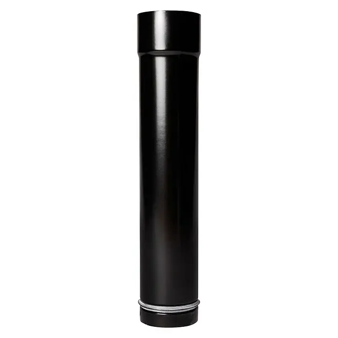 Pellet-Anschlussstutzen - Ø x L: 80 x 400 mm, Emailliert, Schwarz - Abbildung eines schwarzen Ofenrohrs. Das Ofenrohr ist glänzend und zylindrisch, was auf seine Verwendung in Heizsystemen hinweist.
