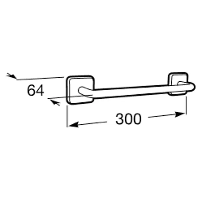 Roca Victoria Toallero - Ancho: 30 cm, Pegado, Resplandeciente - Un dibujo técnico de un toallero que muestra las dimensiones 64mm y 300mm.