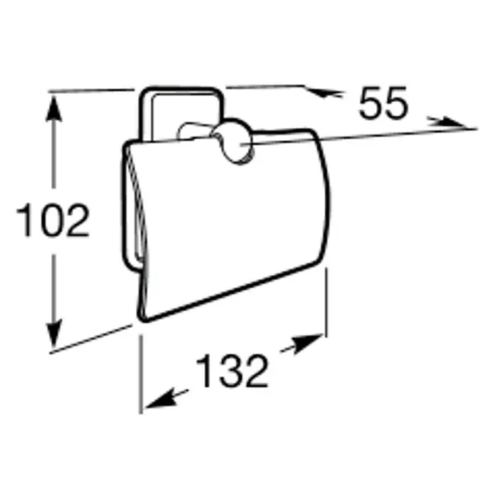 Roca Victoria Portarrollos papel higiénico - Cromo, Metal - Dibujo técnico de un portarrollos de papel higiénico con dimensiones de 102, 132 y 55 mm, ideal para baños o aseos.