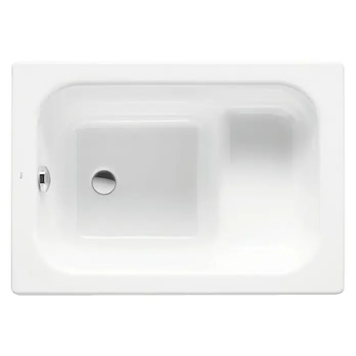 Roca Bañera Contesa con escalón - 100 x 70 cm, Acero esmaltado, Blanco - Bañera rectangular blanca con esquinas redondeadas y desagüe en el centro para baños relajantes.