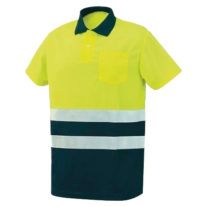 Industrial Starter Polo de alta visibilidad manga corta - S, Amarillo/Azul - Polo amarillo de alta visibilidad con bandas reflectantes y cuello azul oscuro para mayor seguridad.