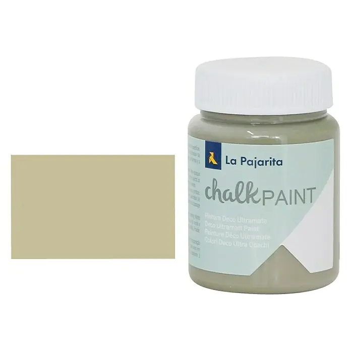 La Pajarita Pintura de tiza Chalk Paint - Agave, 75 ml, Mate - Imagen del producto: Un tarro de pintura de tiza La Pajarita en un tono suave y neutro, que incluye una muestra de color.