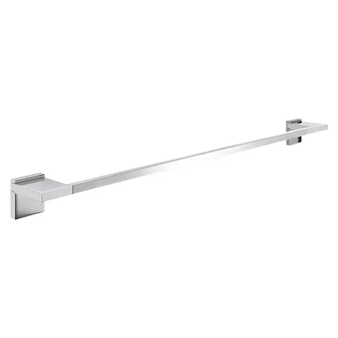 Roca Rubik Toallero de barra - Ancho: 60 cm, Cromo - Imagen de una barra de toalla plateada brillante con soportes cuadrados para montaje en pared. Práctica y elegante.