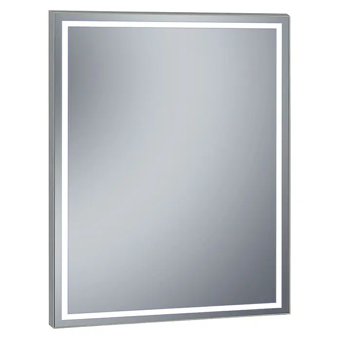 Camargue Espejo con luz Lisbeth - An x Al: 60 x 80 cm, Acero - Espejo iluminado con diseño rectangular y marco plateado, ideal para baños o vestidores, aportando un toque moderno y funcional.