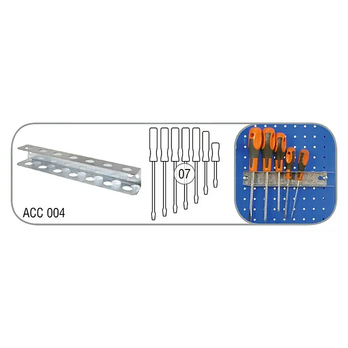 Simonrack Panelclick Soporte para herramientas ACC 004 - Apto para: Destornillador - Imagen del producto de un juego de destornilladores con soporte y accesorios para el taller. Solución de almacenamiento práctica para artesanos.