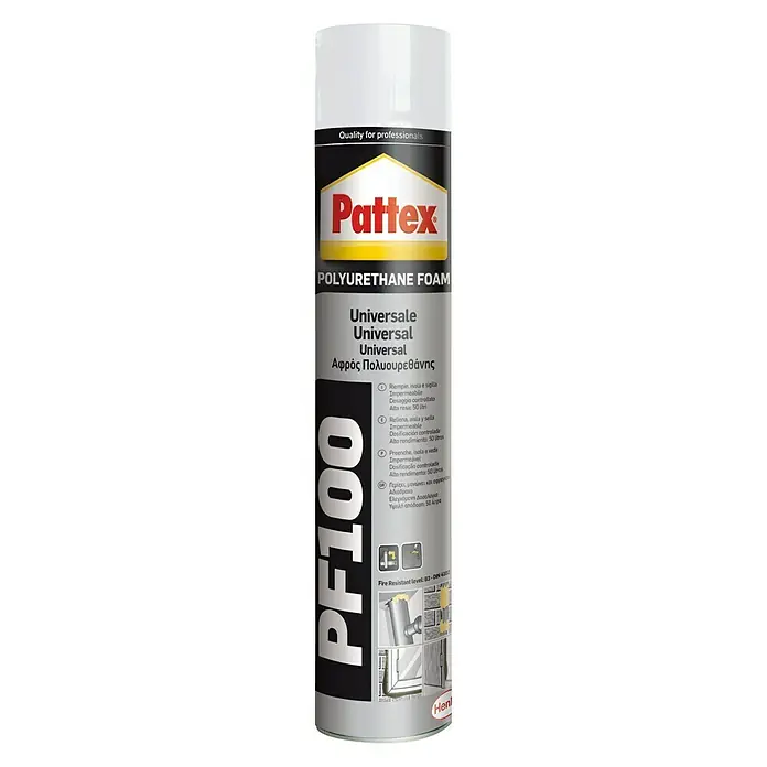 Pattex Espuma para pistola PU PF100 - Arce natural, 750 ml - Bote de espuma universal Pattex PF100 para aplicaciones profesionales, ideal para rellenar, aislar y sellar.