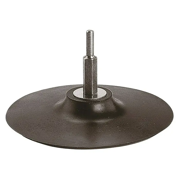 Wolfcraft Plato de lijado - Diámetro: 125 mm - Un soporte de disco de lijado con un vástago hexagonal en el centro, diseñado para tareas de pulido con taladros y herramientas de lijado.