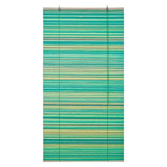 Estor enrollable Tutto Lima - An x Al: 90 x 175 cm, Verde manzana, Formas y patrones - La imagen muestra un estor enrollable verde y amarillo con rayas horizontales y un mecanismo para colgar en la parte superior.