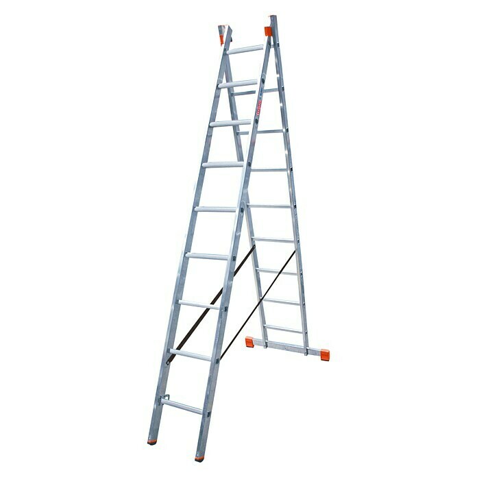Escalera multiusos (2 x 9 peldaños, Altura de trabajo: 5,5 m, Aluminio)