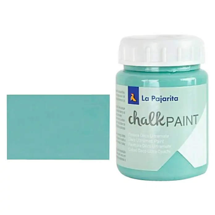 La Pajarita Pintura de tiza Chalk Paint - Verde hielo, 75 ml, Mate - Un bote de pintura a la tiza La Pajarita en un refrescante color turquesa, ideal para renovar muebles y decoración.