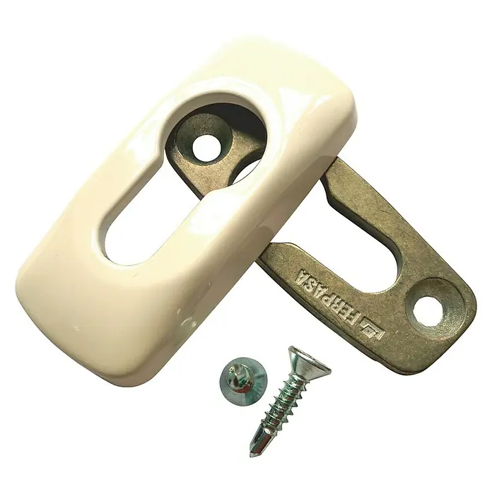 Escudo para cerraduras Europerfil - Blanco - Bloqueo de manija de ventana blanco con juego de tornillos plateado para mayor seguridad.