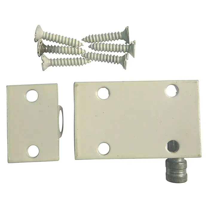 Cerradura adicional para ventanas - Largo: 60 mm, Aluminio, Blanco - Juego de pestillo de ventana de metal con tornillos. Incluye dos placas metálicas blancas y cuatro tornillos para la instalación de ventanas.