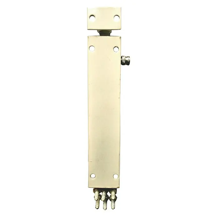 Cerradura adicional para ventanas - Largo: 150 mm, Aluminio, Blanco - Primer plano de un accesorio de cerrojo de puerta color crema con tornillos y una perilla de ajuste para seguridad.