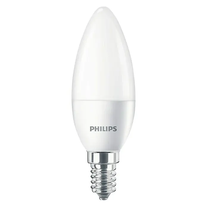 Philips Bombilla LED - Blanco diurno, 470 lm, 5,5 W - Bombilla LED Philips blanca en forma de vela con base E14 para iluminación eficiente en el hogar.