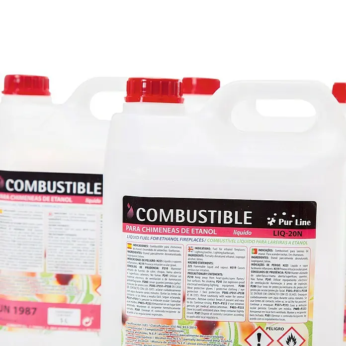 Purline Bioetanol - 5 l - Garrafa de "COMBUSTIBLE Para Chimeneas de Etanol", combustible líquido para chimeneas de etanol, seguro y eficiente para crear ambiente.