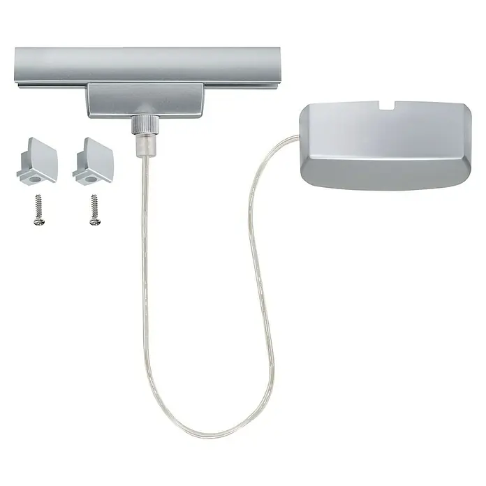 Paulmann URail Stromeinspeisung - 100 cm, 1.000 W, Chrom matt - Ein silbernes, montiertes Befestigungsset für eine elegante und moderne Installation.