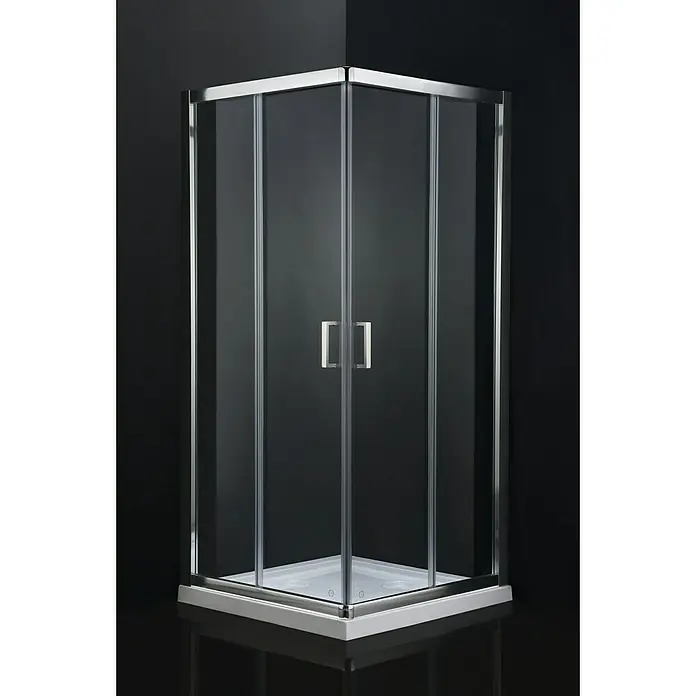 Mampara de ducha esquinera Shira - 80 x 80 x 185 cm - Elegante cabina de ducha con paneles de vidrio transparente y elegantes marcos cromados, realzando los diseños de baño modernos.