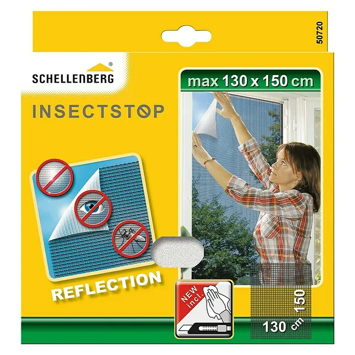 Schellenberg Insect Stop Mosquitera Reflection - An x Al: 150 x 130 cm, Montaje de la mosquitera: Pinzas - Mosquitera Schellenberg con efecto de reflexión, máx. 130 x 150 cm, para ventanas, mantiene alejados a los insectos y ofrece privacidad.