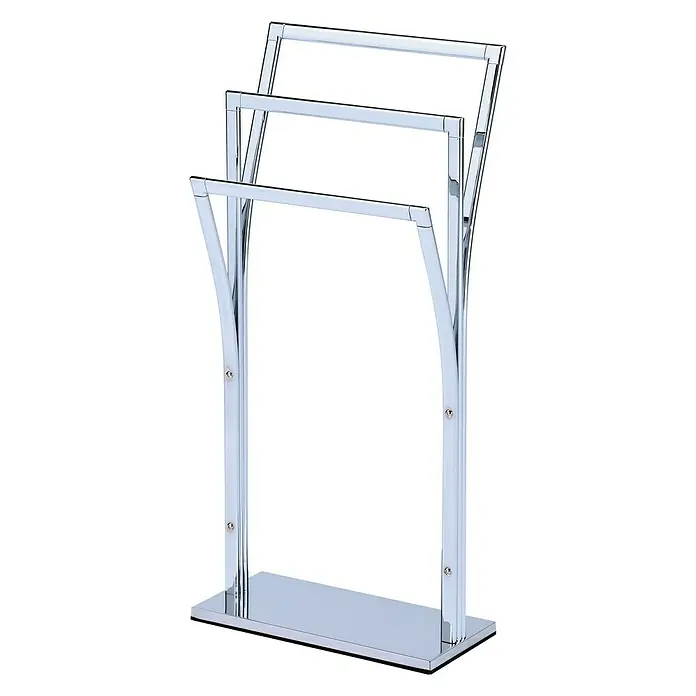 MSV Toallero de barra Pili - L x An x Al: 185 x 41 x 87 cm, Metal, Cromo - Toallero cromado con tres barras y base rectangular, perfecto para la organización del baño.