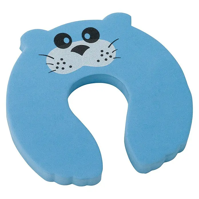 Inofix Tope de puerta salva dedos - Azul - Tope de puerta azul con forma de oso. Esta cuña con cara de oso evita que las puertas se cierren de golpe y protege las manos de los niños.