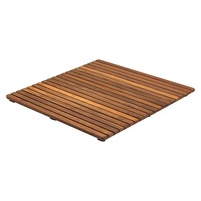 Tarima de baño Teca - L x An: 61 x 61 cm, Teca - Baldosa de madera cuadrada ideal para patios o balcones, con un aspecto cálido y natural de madera.