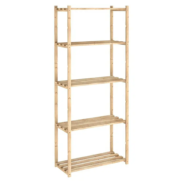Astigarraga Estantería de madera - Al x An x Pr: 171 x 30 x 65 cm, Número de baldas: 5 ud., Atornillado, Natural - Estantería alta de pino sin tratar con cinco estantes que ofrecen amplio almacenamiento y un aspecto natural. Perfecto para cualquier habitación.