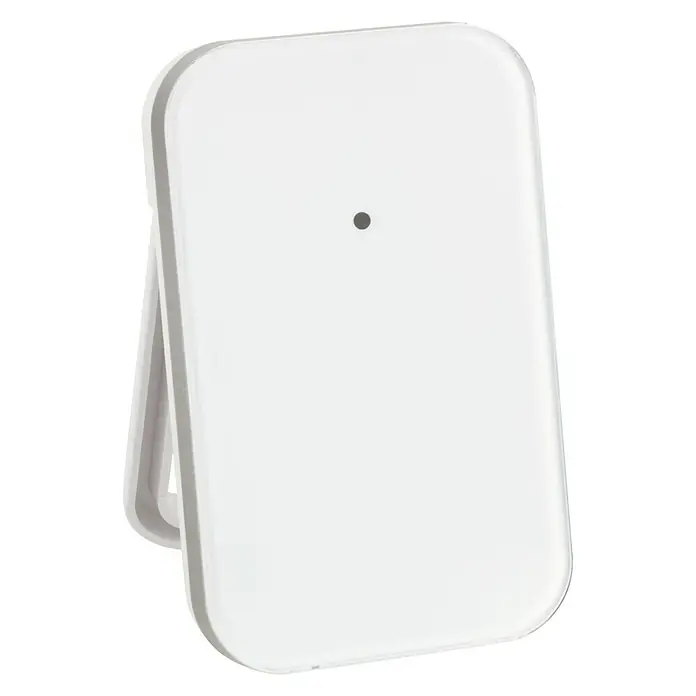Termómetro inalámbrico digital - Blanco - Primer plano de un sensor digital blanco, rectangular, de temperatura y humedad, con un pequeño punto negro.
