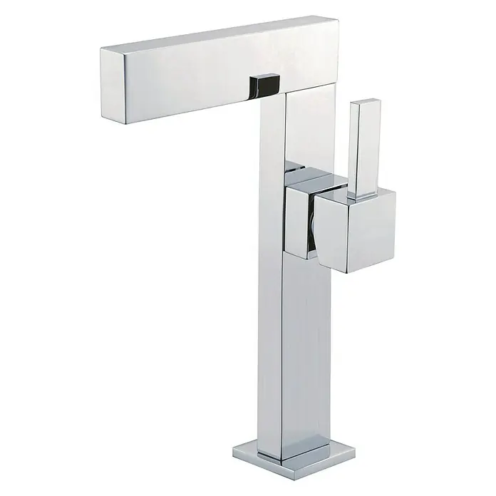 Grifo de lavabo alto Inca - Cromo, Brillante - Moderno grifo cromado cuadrado para baño y cocina, elegante y funcional.