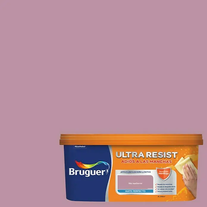 Bruguer Ultra Resist Pintura para paredes - Lila nocturno, Mate, 4 l - Bote de pintura Bruguer Ultra Resist en Lila Nocturno. Pintura para paredes y techos con alta cobertura y resistencia a las manchas para un acabado mate perfecto.