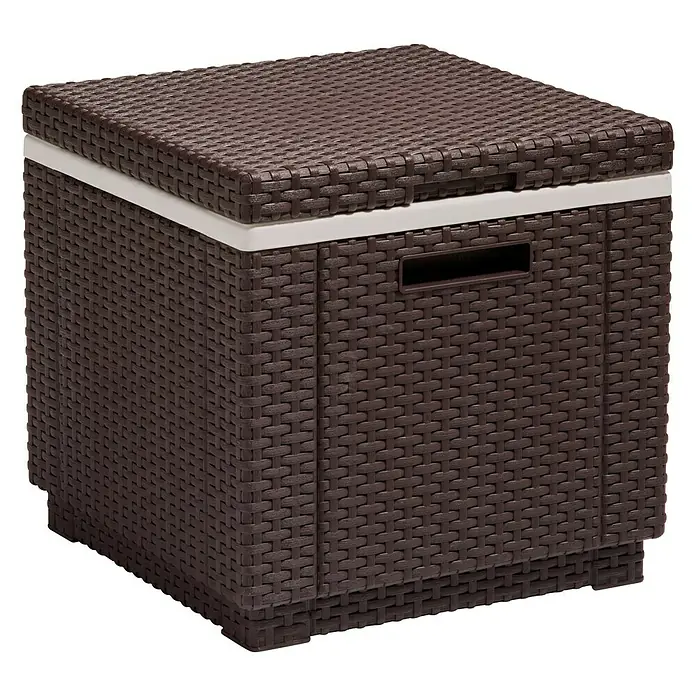 Allibert Nevera de camping Ice Cube - 42 x 42 x 41 cm, Marrón - Cesta de almacenamiento cuadrada marrón de ratán con tapa y asas. Perfecto para el jardín o patio para guardar objetos de una manera elegante.
