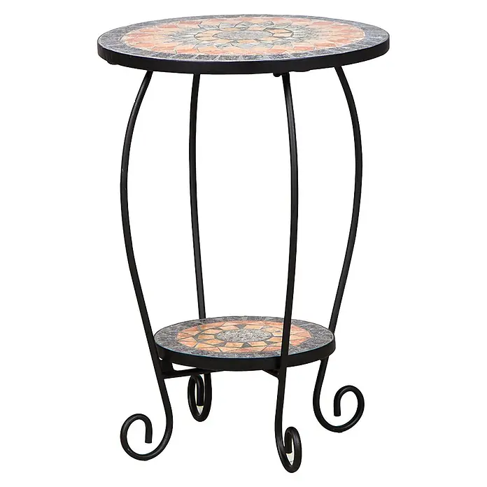 Siena Garden Prato Blumenständer - 40 x 60,5 cm - Elegante Mosaik-Pflanzensäule mit zwei Ablageflächen und geschwungenem Metallgestell für den Innen- und Außenbereich.