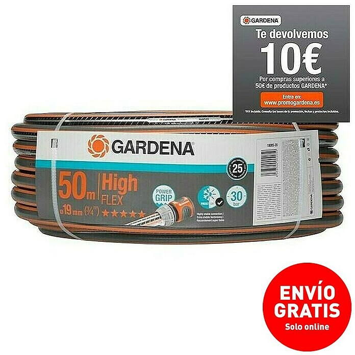 Gardena Manguera Comfort High Flex (Largo: 50 m, Diámetro tubo flexible: 19 mm (¾''), Presión máxima: 30 bar)