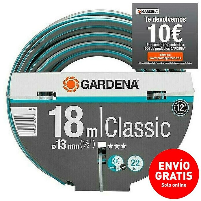 Gardena Classic Manguera (Largo: 18 m, Diámetro tubo flexible: 13 mm (½''), Presión máxima: 22 bar)