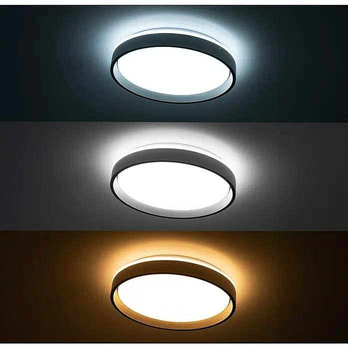 Garza Plafón LED redondo Panda - 60 W, Negro, Blanco frío - Elegante lámpara de techo LED que muestra diferentes temperaturas de color para diversos ambientes.