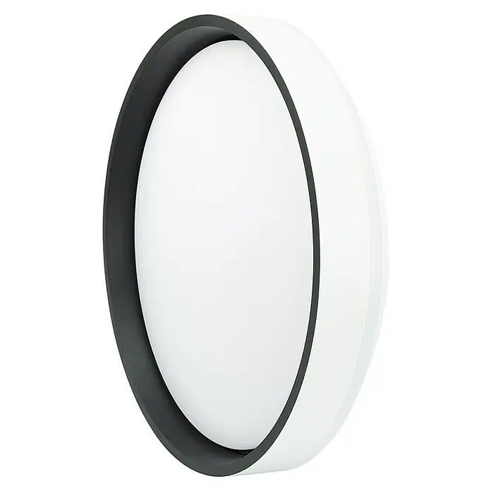 Garza Mando a distancia - Específico para: Plafón LED Panda/Road, Blanco - Primer plano de una lámpara de pared redonda y moderna con un marco negro y una superficie de iluminación blanca difusa.