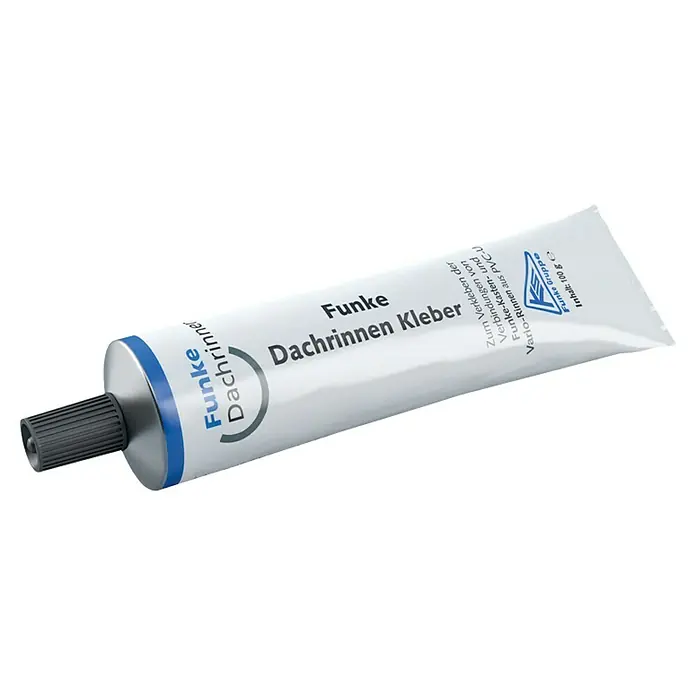 FunkeGruppe Spezialkleber für Dachrinnen - 100 g - Abbildung einer Tube Funke Dachrinnen Kleber, einem Spezialkleber zum Verkleben von Dachrinnenverbindungen aus PVC-U.