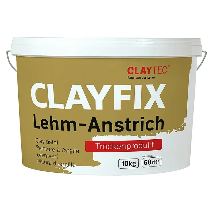 Claytec Lehm-Streichputz Clayfix - Kolumbagrau, 10 kg - Eimer Clayfix Lehm-Anstrich, eine natürliche Farbe für Wände und Decken, ideal für ein gesundes Raumklima.