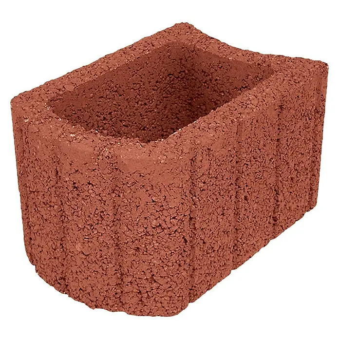 Christoph Pflanzstein Multistein - Toskana, 33 x 24 x 20 cm, Beton - Detailaufnahme eines roten Pflanzsteins mit rechteckiger Aussparung, ideal für Gartengestaltung und Beetbegrenzung.