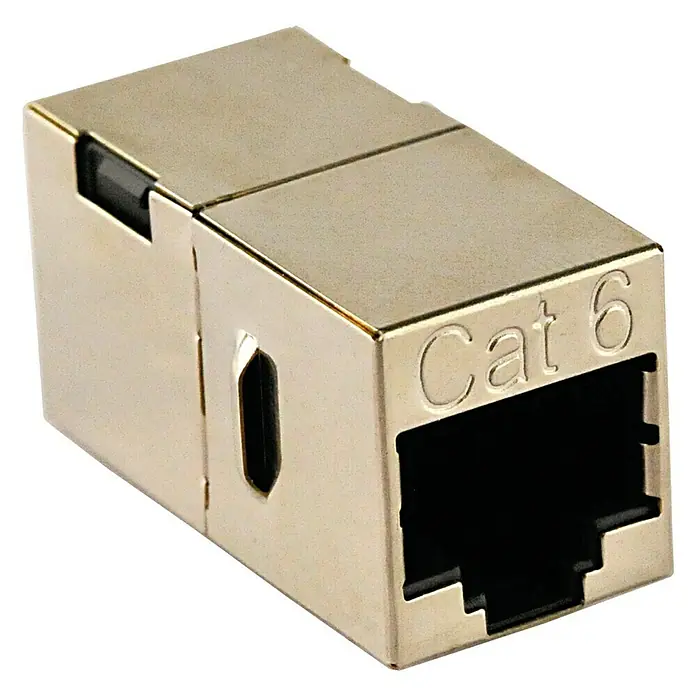 Schwaiger Verbinder Netzwerkkupplung - 2 x RJ45-Buchse, CAT6 - Nahaufnahme eines Cat 6 Netzwerkverbinders, der für stabile und schnelle Datenübertragung in Netzwerken sorgt.
