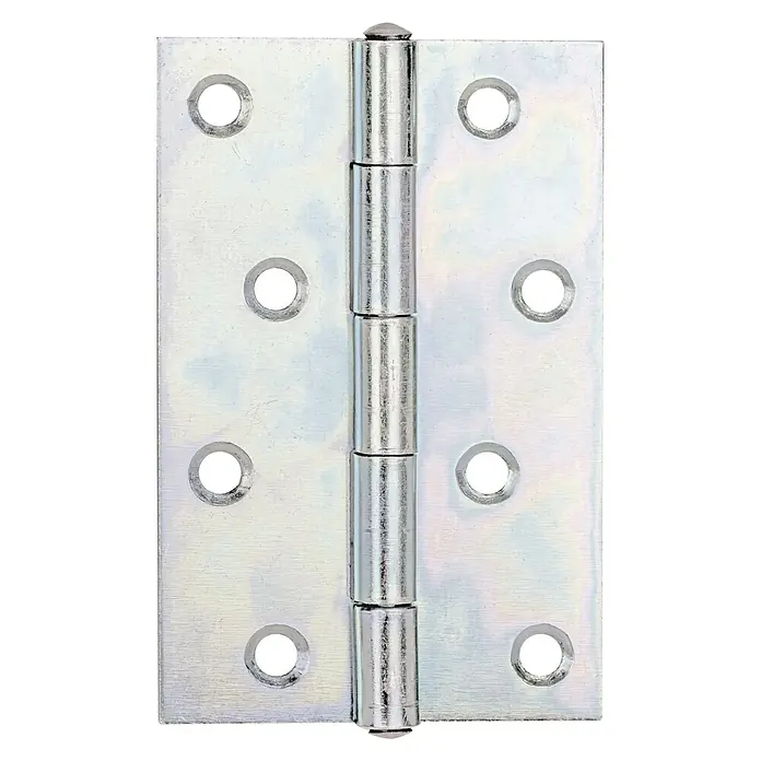 Stabilit Bisagra - L x An: 100 x 72 mm - Bisagra de puerta plateada con cuatro agujeros para tornillos en cada lado, asegurando durabilidad y fácil instalación.