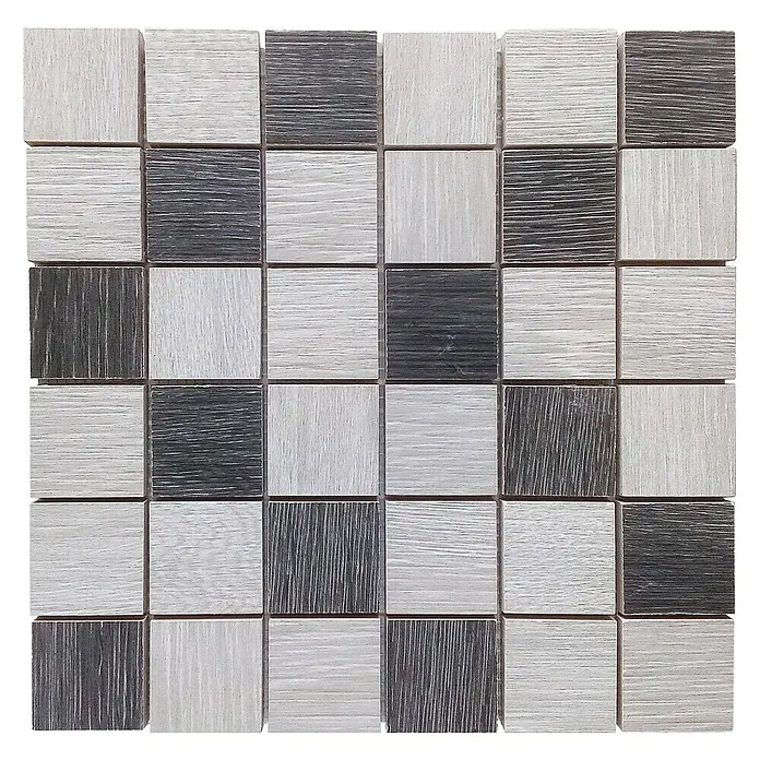 Malla mosaico Wood - 29 x 29 cm, Mix/Gris - Mosaico cuadrado de madera en tonos grises y blancos, ideal para detalles en paredes y suelos.