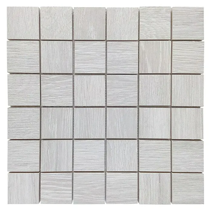 Malla mosaico Wood - 29 x 29 cm, Gris - Azulejos cuadrados de madera clara con una veta fina, que ofrecen un elemento de diseño moderno y natural para interiores.